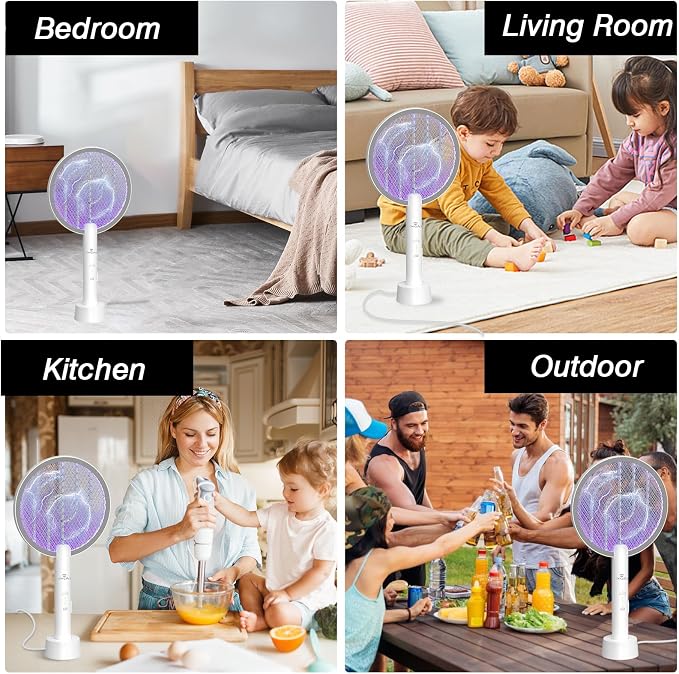 Bug Zapper Racket, 2 Mode Electric Fly Zapper USB Rechargeable, 4000V Electric Fly Swatter with 3 Layer Safety Mesh, Indoor Outdoor Bug Zapper Racket for Kitchen, Bedroom, Camping(2 Pack