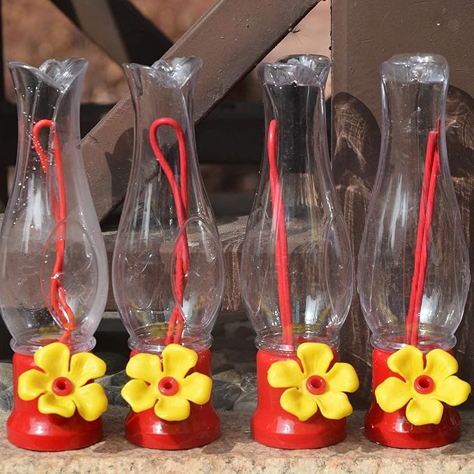 Mini Hummingbird Feeder 4 Pack 2.3oz Small Nectar Plastic Red Cute Hummingbird Feeders with Hanging Wires for Outdoor (Tulip Tube)