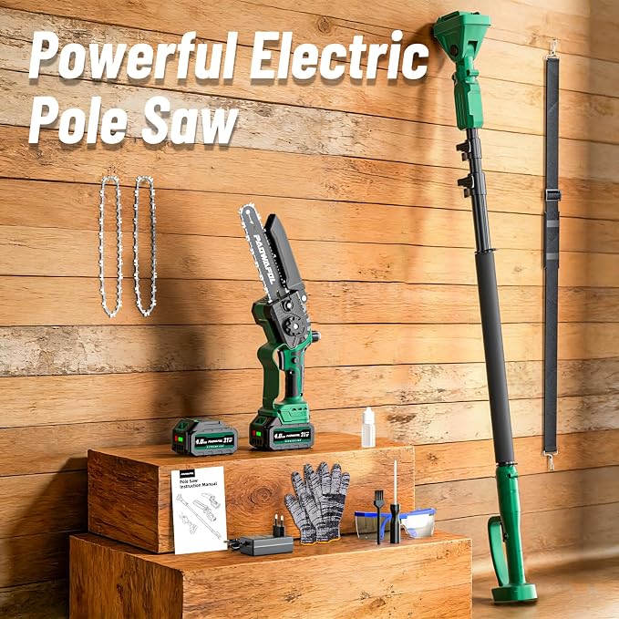 2-in-1 Electric Pole Saws for Tree Trimming, 8 Inch Cordless Mini Chainsaw with 15 FT Extension Pole, Pole Saw Battery Powered with 2*4.0Ah Battery, Tree Trimmer Pole Saw for Branch Cutting
