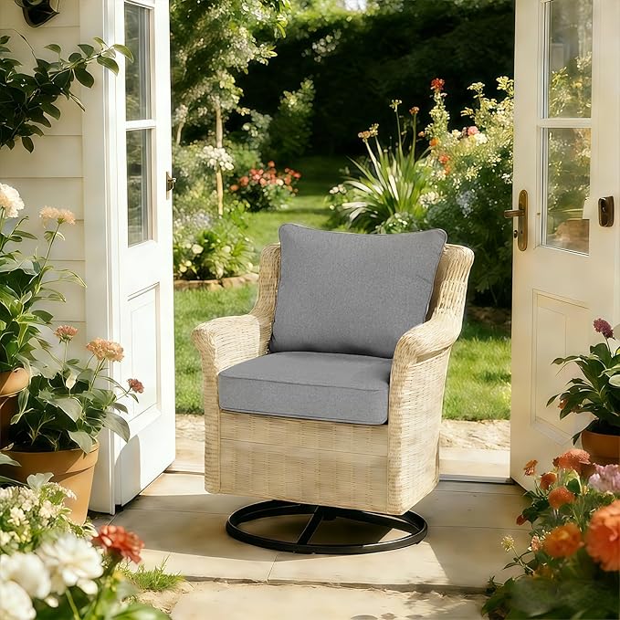 Goodgoods 22x24 inch Outdoor/Indoor Deep Seat Patio Cushions Set of 2 Resilient Foam Filling Water-Proof Stain-Resistant UV Resistant Weather Resistant Deep Seat Bottom Light Gray