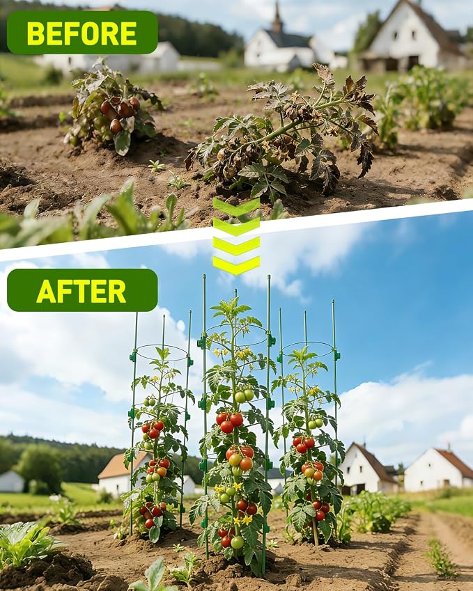 4 Pack 36 Inch Tomato Cages for Pots and Containers, Adjustable Tomato Plant Support with Sliding Clips, Plastic-Coated Metal Tomato Trellis Cage for Patio, Raised Bed & Garden Vegetables