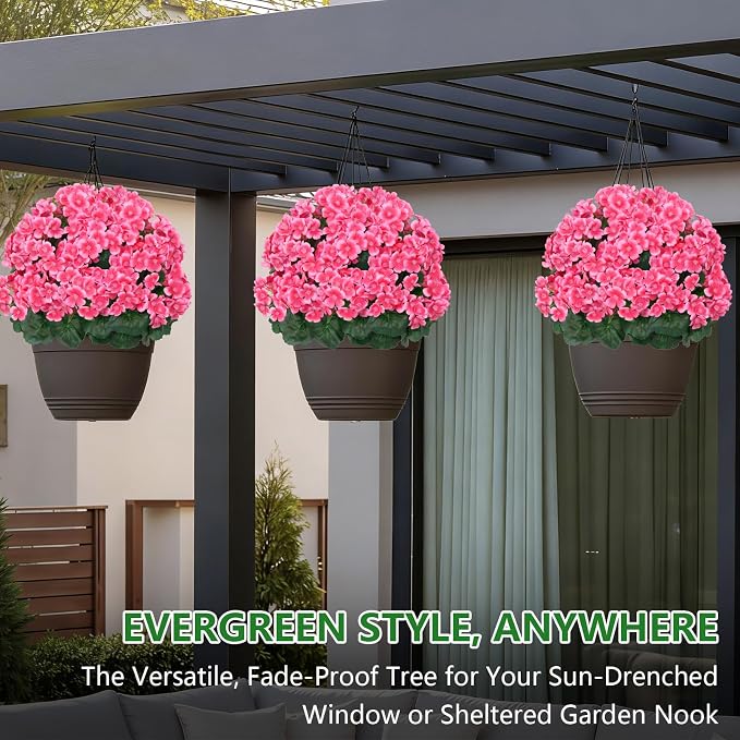 Grooy Artificial Plants Flowers Topiary Ball for Outdoor, 2 Pack Fake Silk Crabapple Flower Plant Bushes, UV Resistant Realistic Plants Shurbs for Outside,Front Porch,Patio,Yard(Pink)