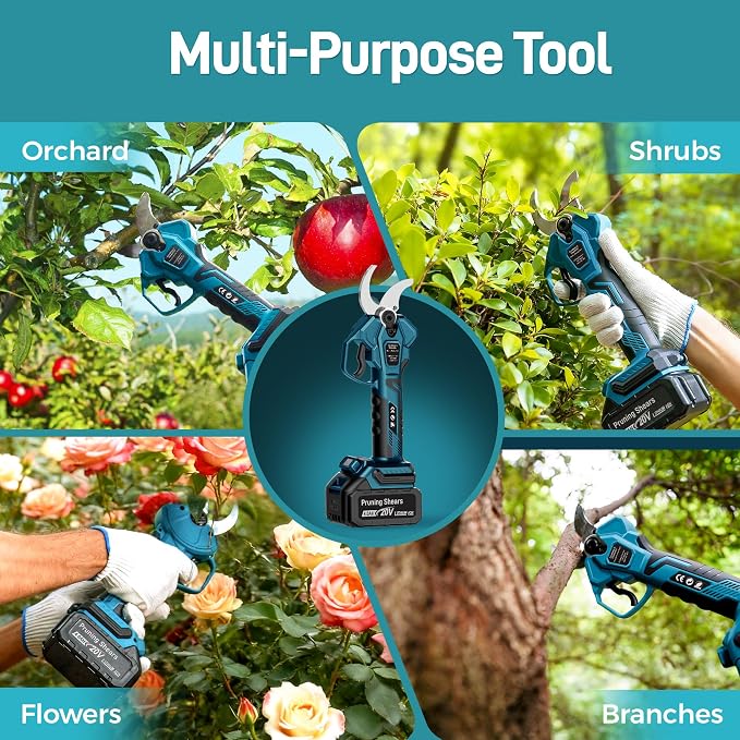 Electric Pruning Shears for Gardening, 1.6" Cutting Diameter, Portable Branch Cutter with SK5 Blades, 4 Modes, 2×4.0Ah Battery Powered Cordless Pruner for Garden Tree Trimming