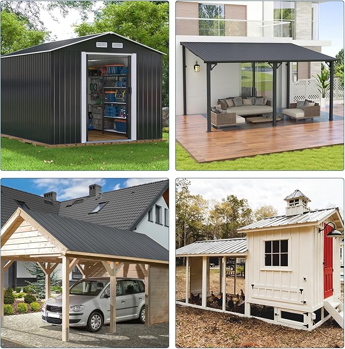 GarveeLife 20Pcs Metal Roofing Panels for Carport, Heavy Duty Metal Carport Kits, Galvanized Steel Corrugated Panels, for Patio Outdoor Garden, 60.63 in x 16.8 in