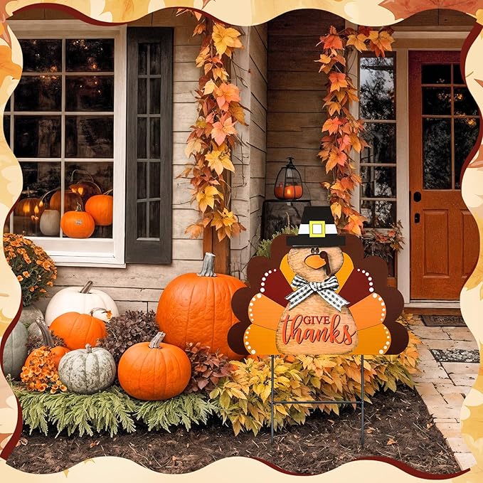 Weysat Thanksgiving Yard Sign 14.96 Inch Turkey Metal Decoration Outdoor Fall Decoration for Home Outdoor Gobble Turkey Yard Decor with Stakes Waterproof for Home Garden Patio Lawn Party Walkway Decor