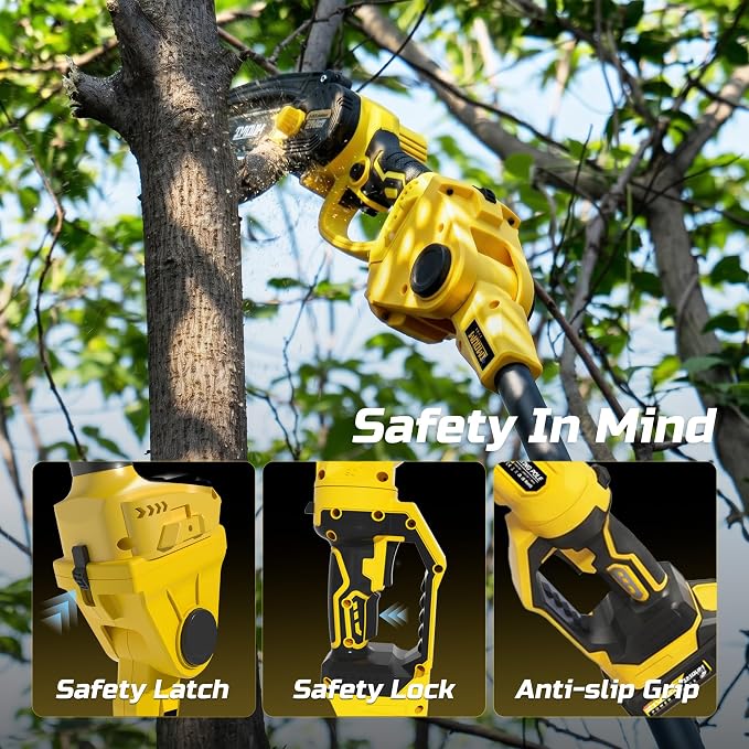 IMOUMLIVE 2-in-1 Pole Saws for Tree Trimming, 6 Inch Mini Chainsaw Cordless with 180°Rotatable Pole, 21V Battery Powered Electric Pole Saw, Lightweight Tree Trimmer High Branch Pruner with Battery