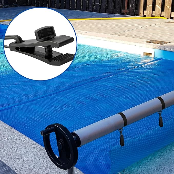 codree 36 Pcs Pool Solar Cover Reel Attachment Kit, Inground Swimming Pool Solar Cover Straps and Clips, Solar Blanket Strap Kit Including 12 Straps with Hooks, 12 Clips and 12 Touch Fastener (Black)
