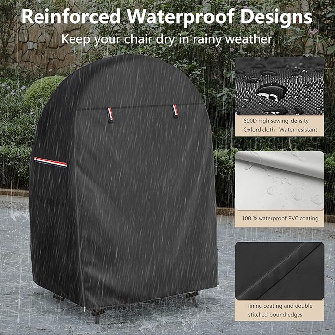 okcool Outdoor Egg Chair Cover,Waterproof Egg Chair Cover with Zipper for Wicker Patio Basket Chair(Black,Fits 43" L *25" W*55.1" H Egg Chair)
