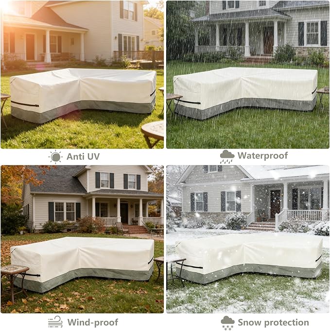 okcool Outdoor Sectional Cover,L-Shaped Patio Furniture Covers for 6-Seater Outdoor Sectional Furniture Couch 85"(110''L) x 32''D x 31''H,White&Grayish Green