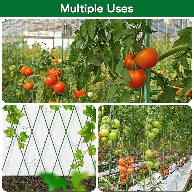 FEED GARDEN Garden Stakes 57 Inch 25 Pack,Sturdy Plant Metal Sticks Support,Plastic Coated Plant Stakes,Tomato Stakes,Beans,Trees