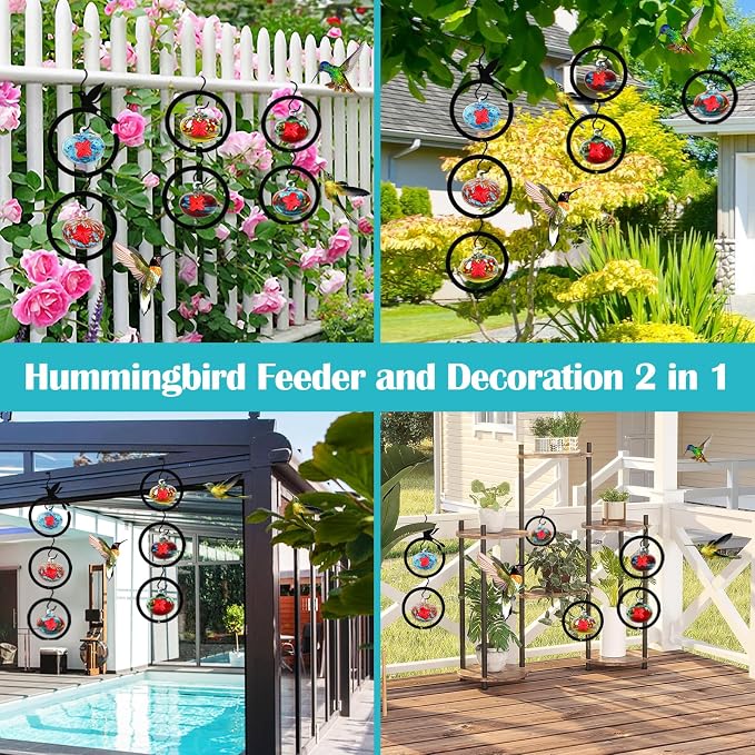 Glass Hummingbird Feeder for Outdoors 6 PCS Small Hand Blown Glass Bird Feeding Balls Hanging Wild Bird Feeders 5OZ x 6PCS Backyard Garden Decorations with Brush Injector