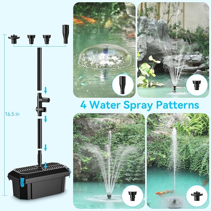 POPOSOAP 25W Solar Water Pump with Pond Filter, Solar Pond Filter with Pond Pump Water Flow Adjustable, Pond Filter with PVC Tubing for Outdoor Ponds Fish Tank Waterfall Garden Water Features P3253