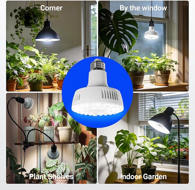 Barrina Orbgrow OG11A Grow Light Bulbs for Indoor Plants, Integrated Dimming & Timing, 5000K 44W(4 x 11W, 400 Watt Equiv), E26 Plant Light Bulb, Full Spectrum for Seeds and Greens, 4 Packs, White