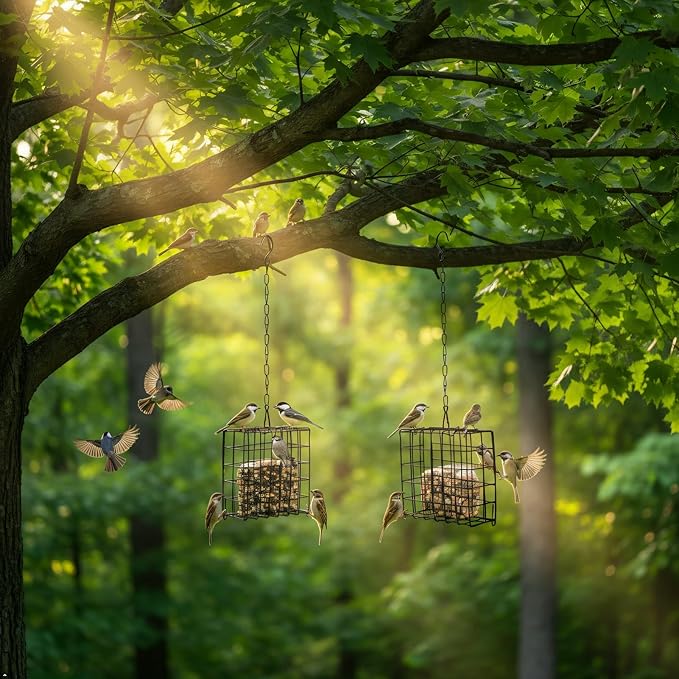 Metal Suet Bird Feeder 2-Pack - Wire Mesh Cage for Suet Blocks, Fruit & Seeds - Rust Resistant Outdoor Hanging Feeder for Woodpeckers, Chickadees & Wild Birds