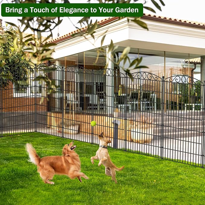 5 Panel No Dig Decorative Garden Fence - 48in H x 11.4 ft L, Tall Animal Barrier for Dogs Rabbits, Rustproof Metal Wire Panels for Yard, Patio, and Outdoor Border Use