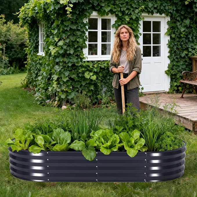 Garvee Large Oval Galvanized Raised Garden Bed Kit with Cover Zippered Screen Doors, Open Base Design, Thick Steel, Easy Assembly, Planter Box for Vegetables, Flowers