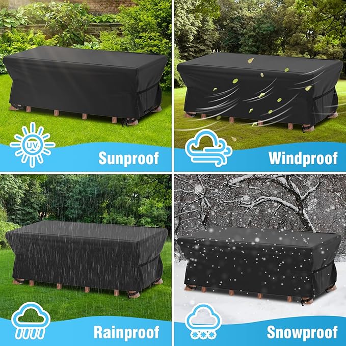 Velway Patio Table Chairs Set - Square Waterproof 76"L x 54"W x 28"H Outdoor Bistro Dining Set - Fire Pit Table Cover - Furniture Cover - Small Rectangle Ultra Windproof UV-Resistant