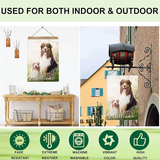 Mugod Lovely Dogs House Flag 28x40 Inch Double Sided Outside, Dog Sitting on Grass Party Holiday Burlap Yard Garden Outdoor Decoration