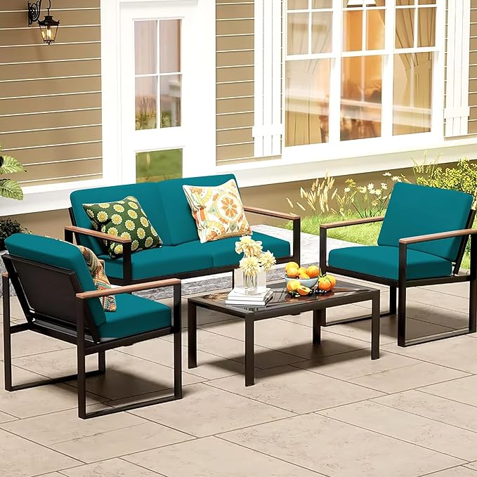 8Pcs Patio Cushion Covers,Outdoor Cushions Covers,Stretch Cushion Covers Replacement, Washable and Reusable Furniture Protectors(Peacock Blue)