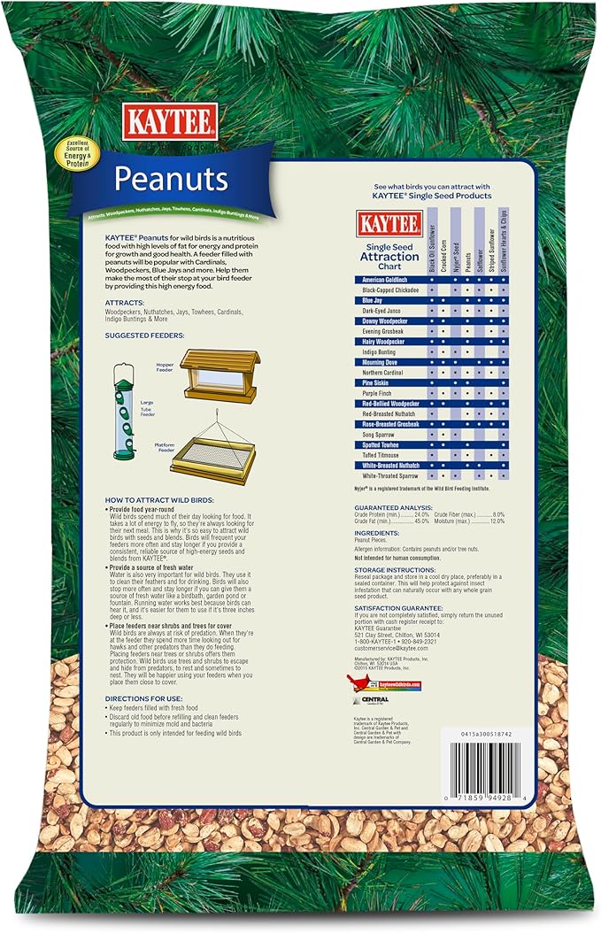 Kaytee Shelled Peanuts for Cardinals, Blue Jays, Woodpeckers and Other Outside Wild Birds, 11 Pounds