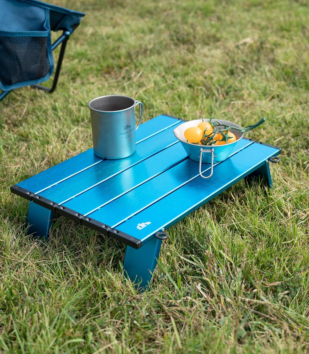 iClimb Ultralight Compact Mini Beach Picnic Folding Alu. Table with Carry Bag, Two Size (Blue - L)