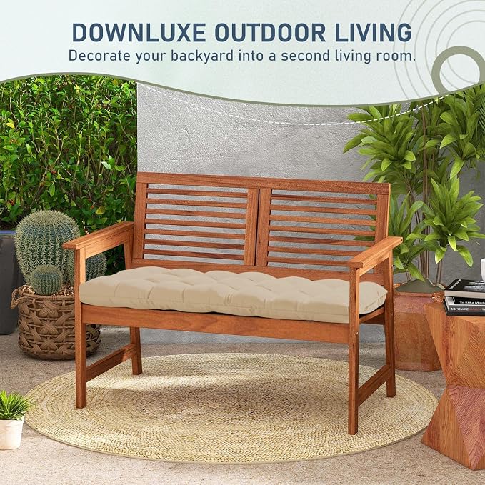 downluxe Outdoor Bench Cushion for Patio Furniture, Water Resistant Tufted Overstuffed Porch Swing Cushions, Thick Outdoor Loveseat Cushions, 59" x 18" x 5", Beige, Set of 1