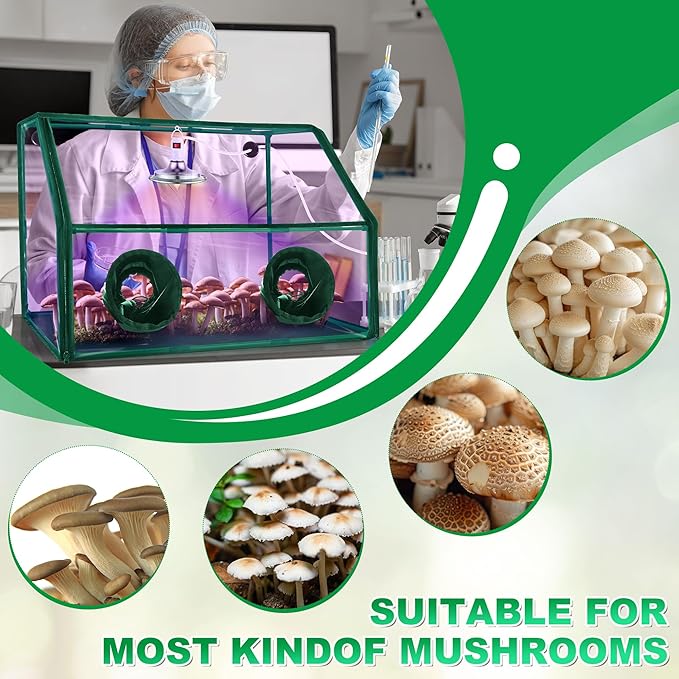 Meonum Large Still Air Box Mushroom Grow Tent, 30x20x20 in Mycology Fume Hood Propagation Stations with LED Growing Light and Thermometer, Monotub Kit for Grow Bags, Growers, Home Scientists(Green)