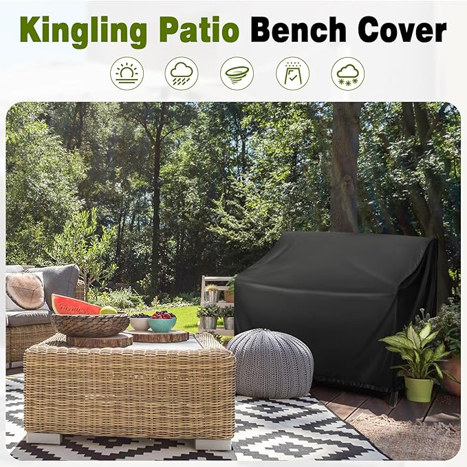 Kingling Outdoor Bench Covers, Patio Loveseats Cover Waterproof Bench Covers for Outdoor Furniture Glider Chair Sofa Cover, 48" W x 29" D x 36" H Black