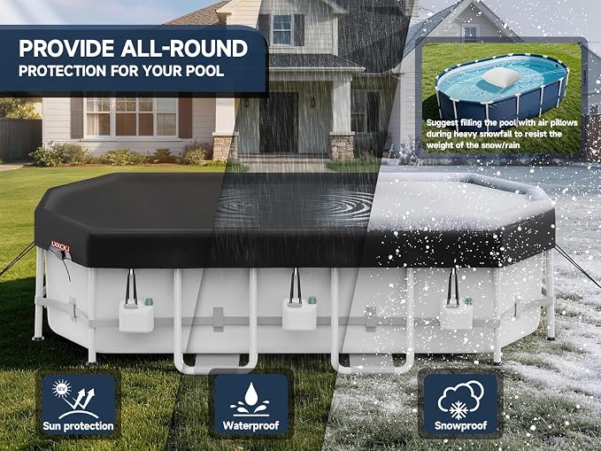 LXKCKJ 12x18 FT Pool Cover for Above Ground Pools, Rectangular 420D Oxford | 10000PA Waterproof, 100MPH Windproof, Tear-Resistant, UPF50+ UV Protection,Cuts Evaporation, for Oval /Rectangular Pool