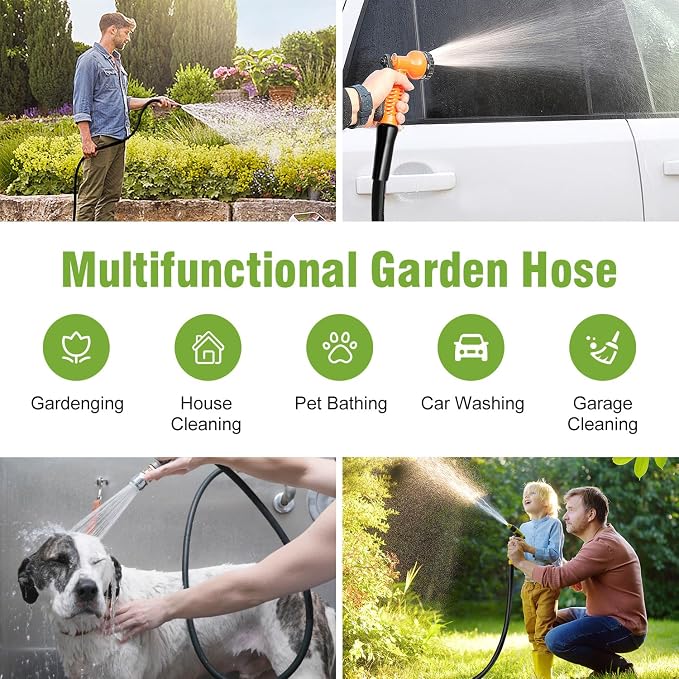 Beitopamz Garden Hose 75 ft x 5/8 in Heavy Duty Water Hose, Flexible and Durable, Lightweight Rubber Hybrid Hose, Leak-Free Connections, Male to Female 3/4'' Brass Fittings for Patio, Lawn, Black