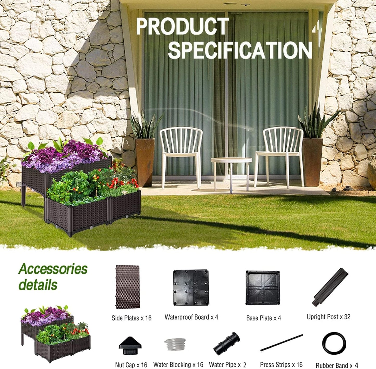 Raised Garden Bed with Legs, Elevated Plastic Planter Box for Outdoor Plants, Flowers, Vegetables and Herbs