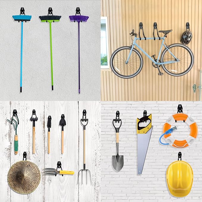 HUPBIPY 12 Pack Garage Hooks Heavy Duty Utility Steel with Anti-Slip Coating Wall Mount Storage Organizer for Hanging Power and Garden Tools, Ladders, Hose, Bikes, Ropes, Bulk Items, and More