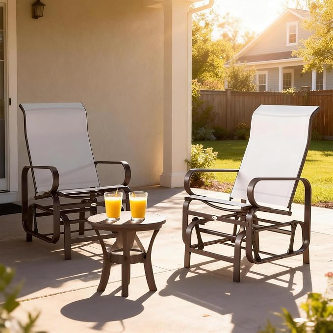 Outsunny Outdoor Glider Chair Set of 2, Gliders for Outside Patio with Smooth Gliding Mechanism and Lightweight Construction for Backyard, Beige