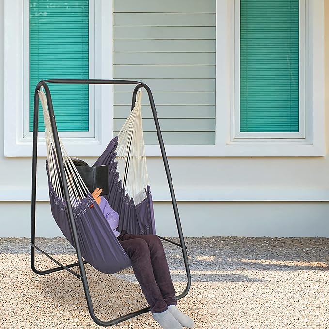 YUCAN Hammock Chair Stand with Hanging Swing Chair Included,Weather Resistant and Saving Space Stand Max 450 Lbs, Quality Cotton Weave Wrap Whole,Suitable for Indoor Outdoor Patio Yard(Grey) Patented