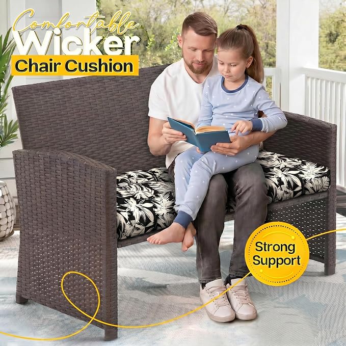 MAGIC ELEPHANT Outdoor Bench Cushion, Memory Foam Loveseat Cushion for Patio Furniture Wicker Chair, Settee Porch Swing Seat Cushion, 44 x 19 Inches (Black Monstera)