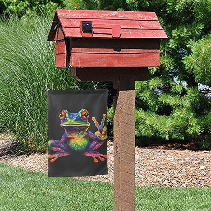 Delerain Colorful Peace Frog Garden Flag, 28 x 40 Inch Double Sided Design Weather Resistant Indoor & Outdoor Decoration Small Banner For Home Yard Lawn Patio Office