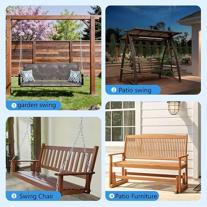 Porch Swing Cushions 60x40 Inch, 5" Extra Thick Waterproof Outdoor Swing Seat Cushion with Backrest & 8 Non-Slip Ties PP Cotton + Memory Foam Fill, Fade-Resistant 3-Seater Replacement for Patio Bench