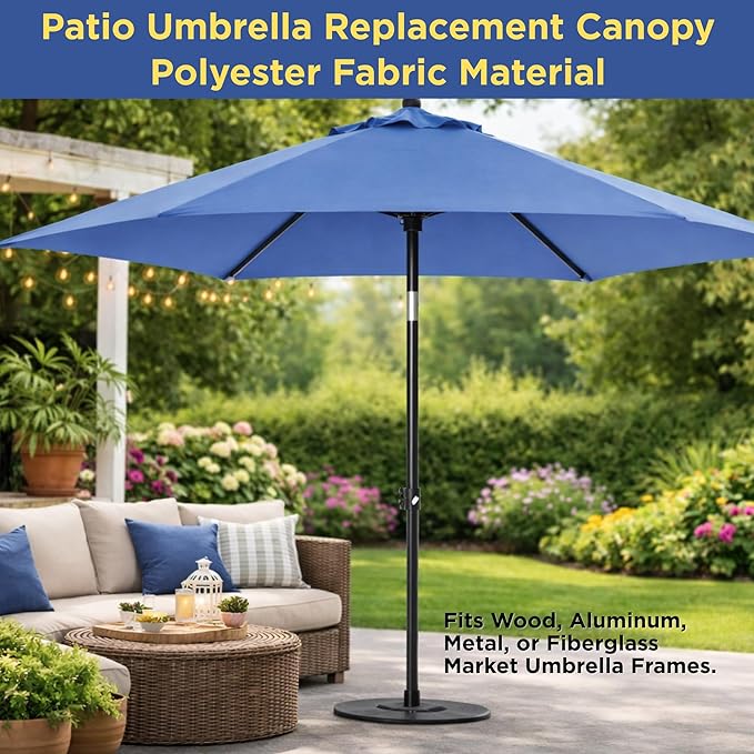 Sfmora 9ft Patio Umbrella Replacement Canopy for 6 Ribs, Outdoor Umbrella Canopy ONLY, Market Umbrella Top, Water-Resistant & UV-Protective