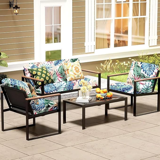 8Pcs Patio Cushion Covers,Outdoor Cushions Covers,Stretch Cushion Covers Replacement, Washable and Reusable Furniture Protectors(Tropical Flair)