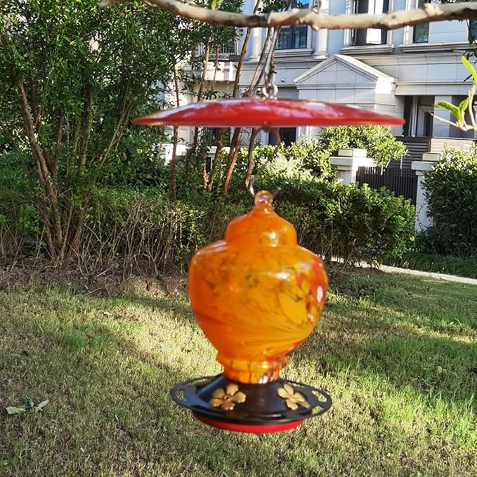 2PC X 10" Glass Rain Cover for Wild Bird Feeder Outdoors - Weather Guard S Hook Hanging - Protective Dome Baffle - Red (Dia. 25CM)