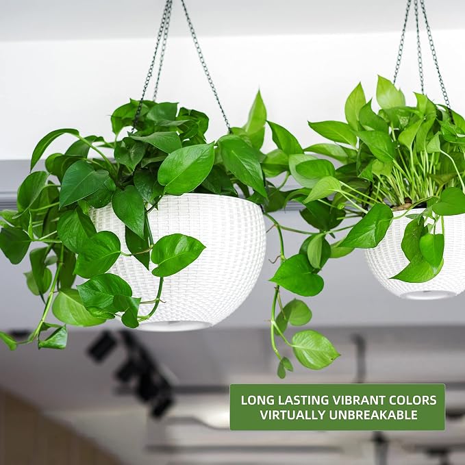 Dexceder 10.5 Inch Self Watering Hanging Planter (White) | Thickened Large Hanging Basket Flower Plant Pot with Water Level Indicator Indoor Outdoor