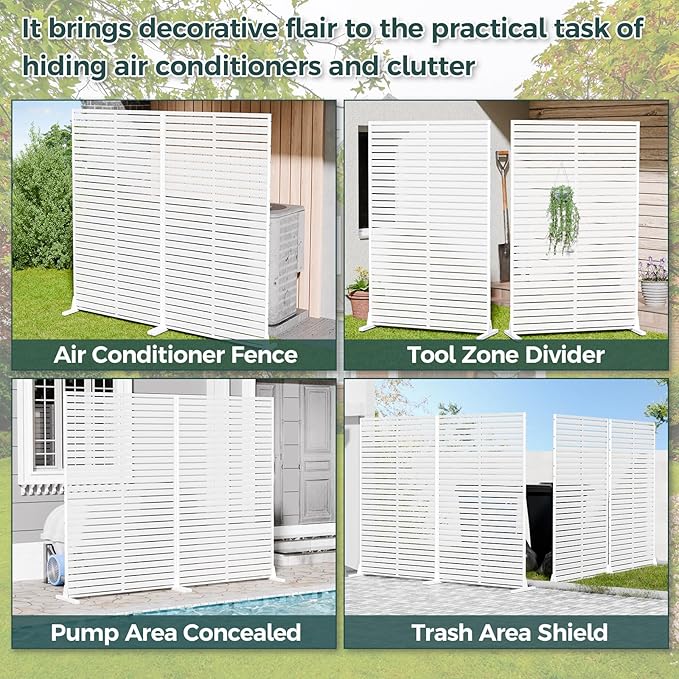 Privacy Screen Outdoor 72" Freestanding Privacy Panel with Stand, HDPE Decorative Privacy Fence with Louver Pattern, Patio Divider Screen, Privacy Screens for Outside, Balcony, White