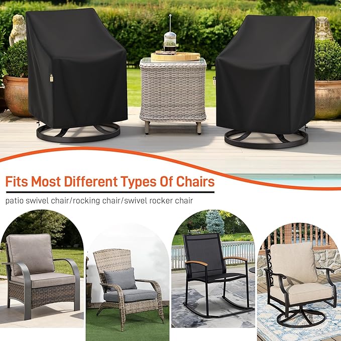 Arcedo Patio Chair Covers Waterproof 2 Pack, Outdoor Lawn Arm Lounge Chair Cover for Outdoor Furniture All Weather Protection - 33" W x 35" D x 36" H, Black