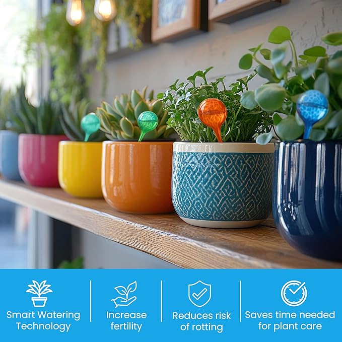 Little Green Leaf Automatic Plant Watering Globes Self Watering Planter Inserts (Set of 6) | Hands Free Multicolor Glass Bulbs | Planter Spikes to Support Indoor & Outdoor Plant Health (100ml)