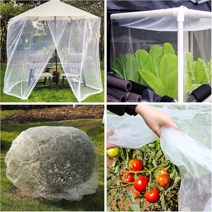 Garden Netting Kit - 10*50FT Ultra Fine Plant Netting Mesh Covers Row Net Protection For Tree Fruit Barrier Vegetable Fruits Flowers Shrubs Plant Covers (6 Pcs Garden Hoops & 18 Clips)