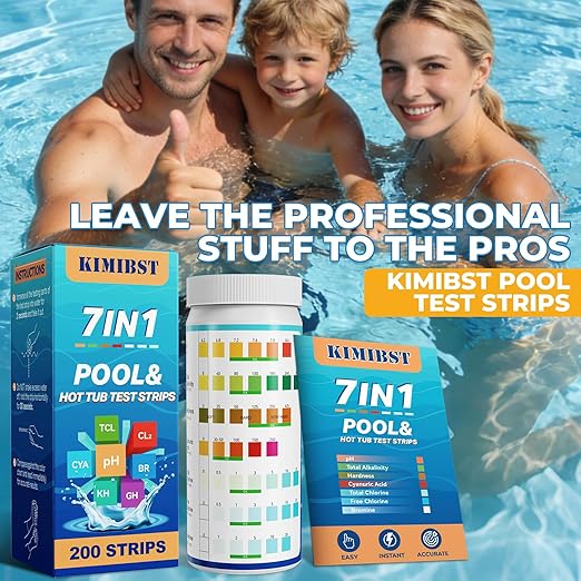 Pool Test Strips: 200CT 7-Way Professional Hot Tub & Spa Test Kit for Bromine pH Total Chlorine & Hardness Cyanuric Acid and More Accurate Testing Above Inground Swimming Pool Water (200)