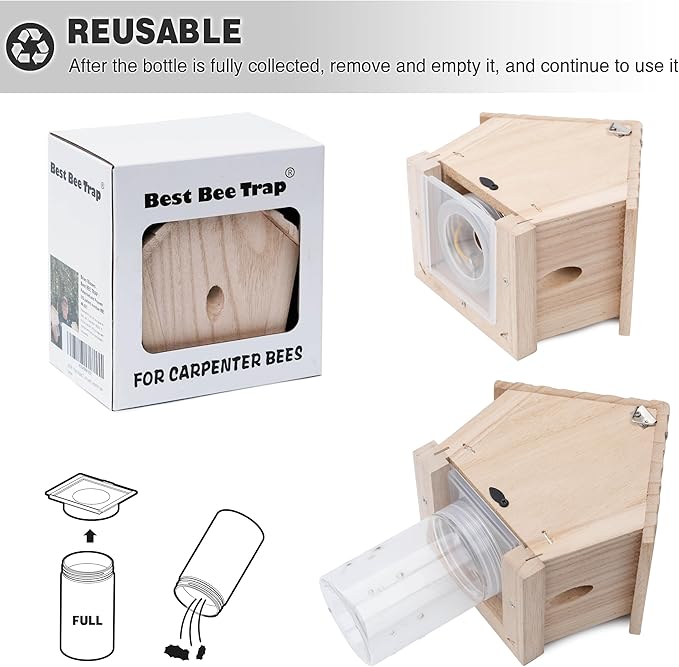 GRTRE 4 Pack Wood Carpenter Bee Trap for Outside - Nature Chalet Style Carpenter Bee Traps Outdoor Hanging