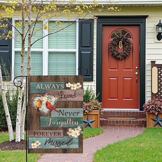 Cardinal Memorial Garden Flag Always Loved Never Forgotten Forever Missed Spring Summer Remembrance Yard Flags Red Bird Sympathy Outdoor Decor House Banner Double Sided 12x18 Inch Lawn Porch