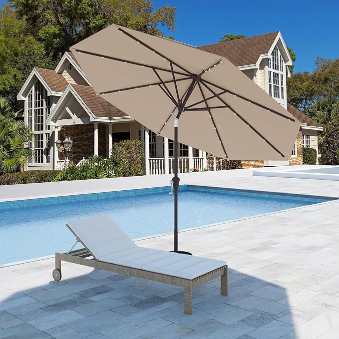 9FT Patio Umbrella with Solar Lights,Outdoor Market Umbrella with Tilt and Crank, LED Lighted Table Umbrella for Garden,Deck,Backyard,Pool,Beach