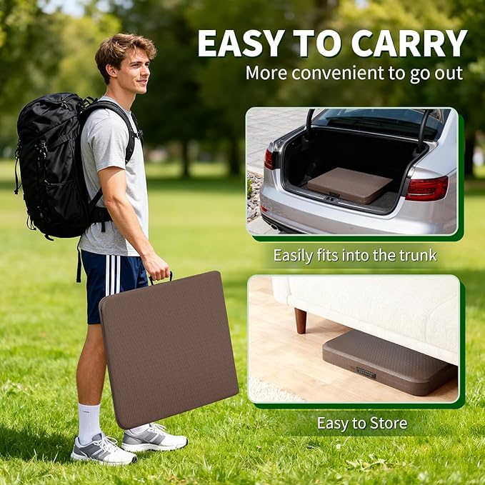 BestOffice 4 FT Picnic Table Folding Table Camping Plastic Table Fold Up Table Lock for Party Event, Brown Ratten